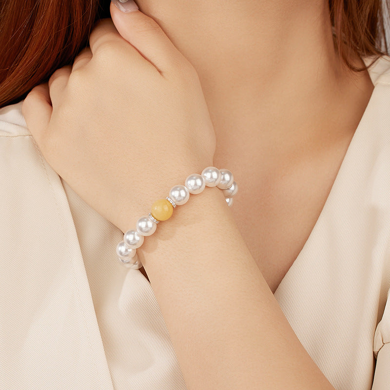 Natural Yellow Chalcedony Swarovski Pearl Bracelet