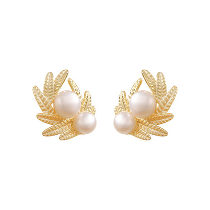 Leaves Pearl Earrings Stud