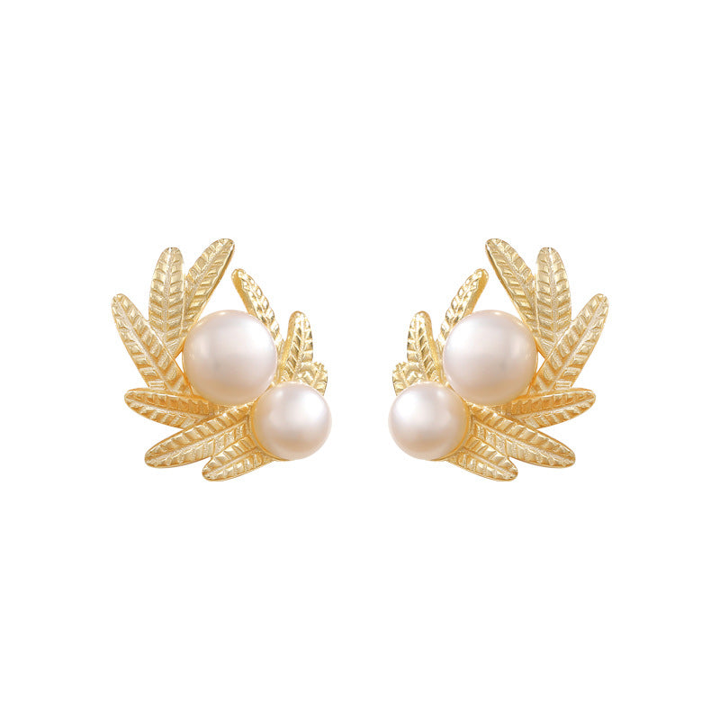 Leaves Pearl Earrings Stud