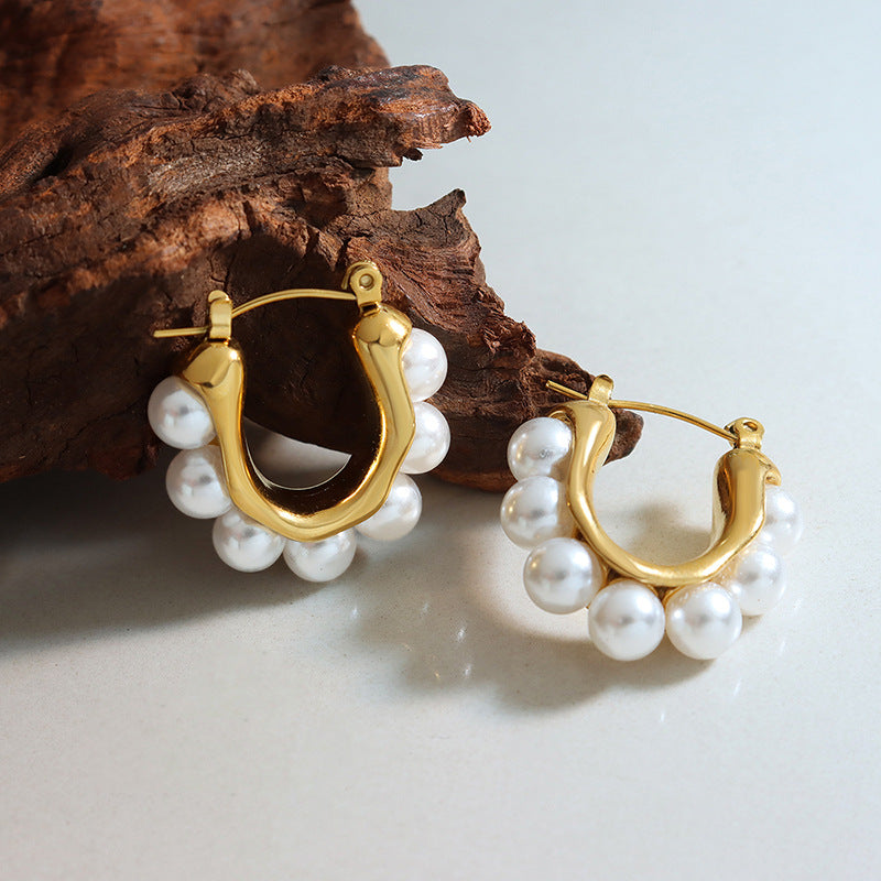 U Shape Clip On Pearl Earrings