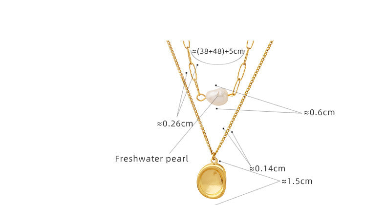 Pearl Pendant Double Layered Stacked Paperclip Necklace