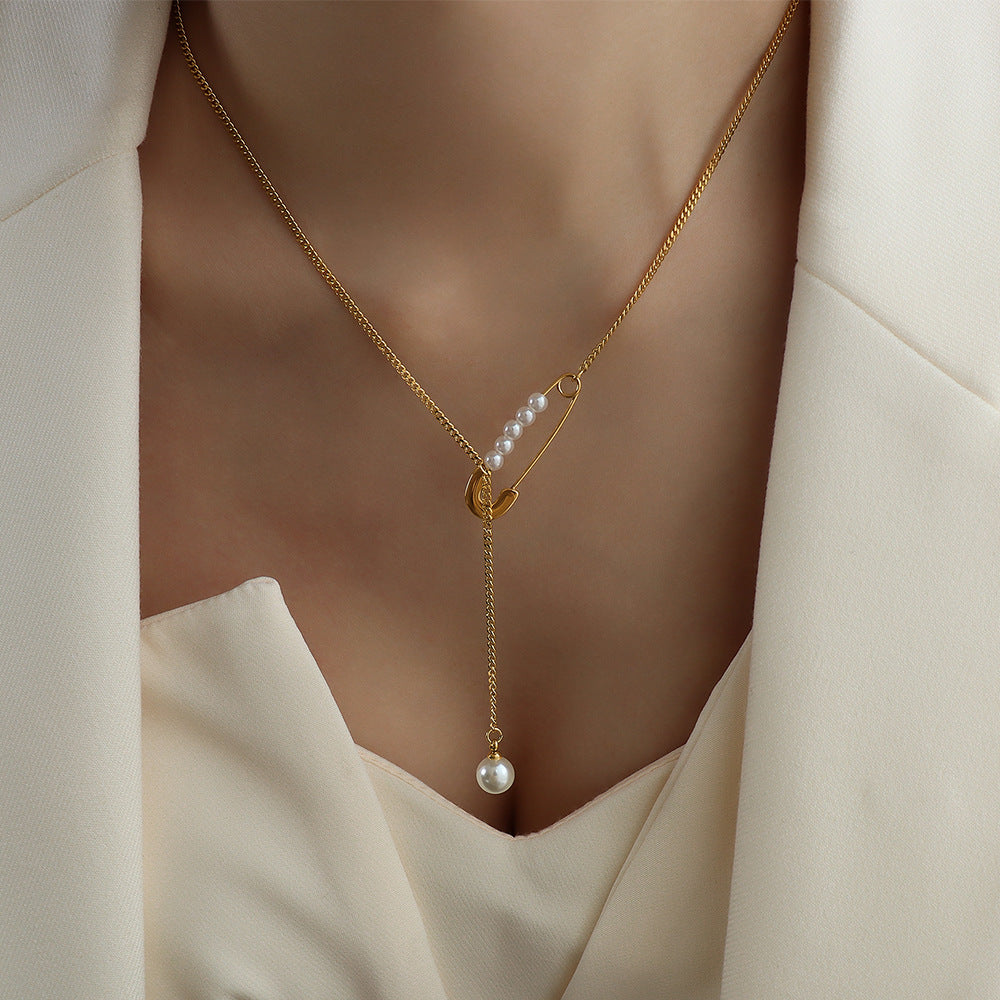 Pearl Drop Paperclip Pendant Y Necklace