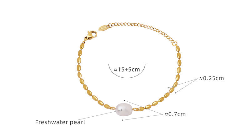 Gold Rice Beads With A Freshwater Pearl Bracelet