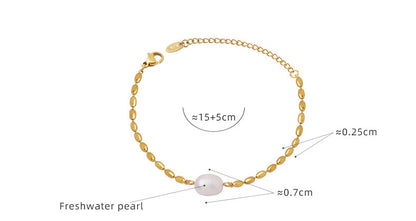 Gold Rice Beads With A Freshwater Pearl Bracelet