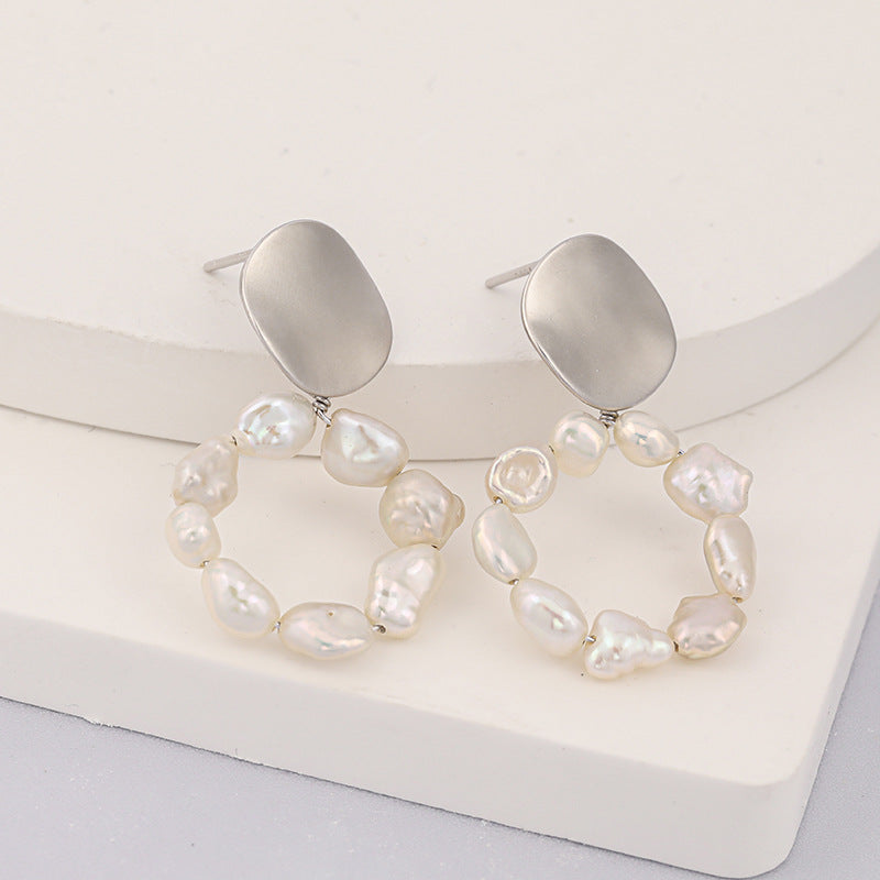 Round Disc Baroque Pearl Earrings