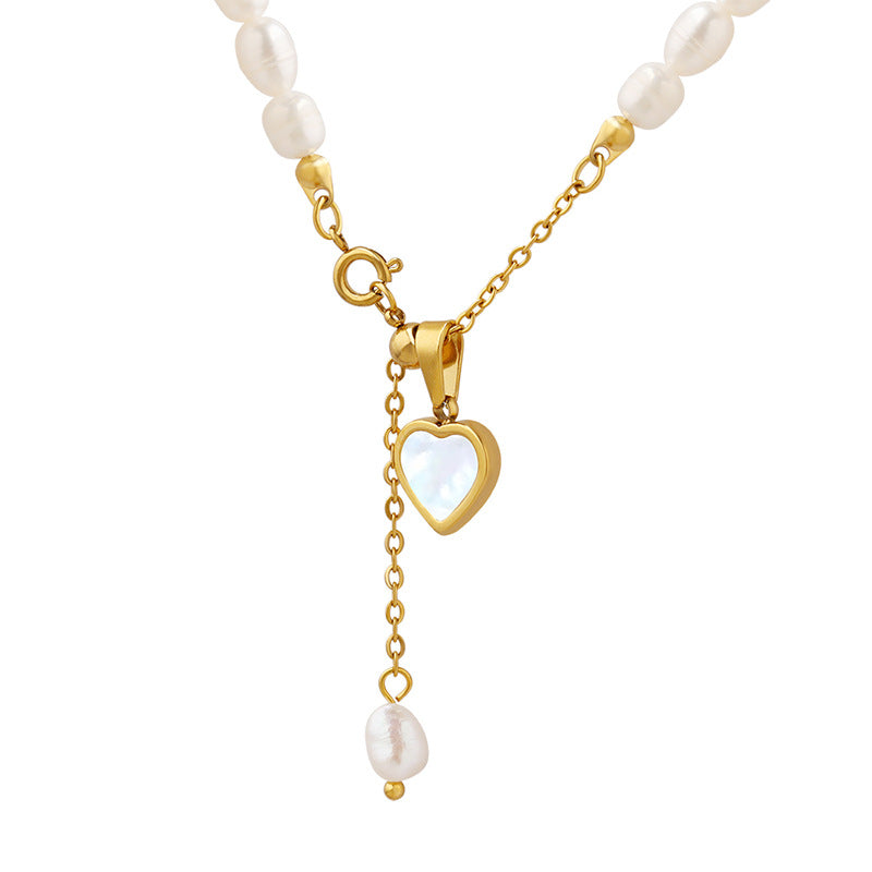 Pearl Drop Heart Pendant Freshwater Pearl Necklace