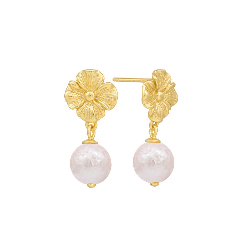 Flower Baroque Pearl Dangle Earrings