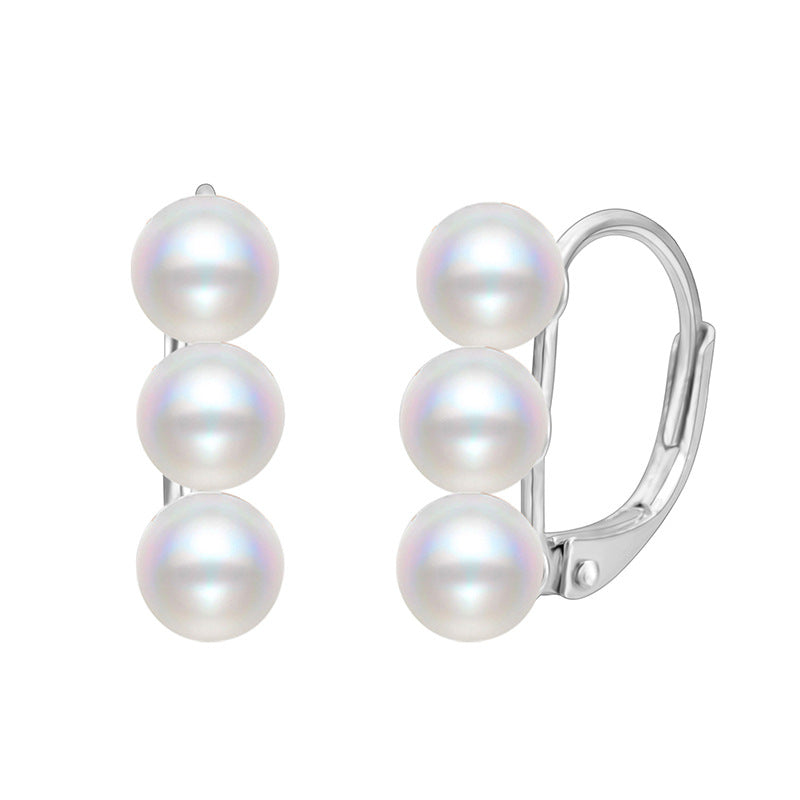 3 Pearls Balance Beam Clasp Earrings