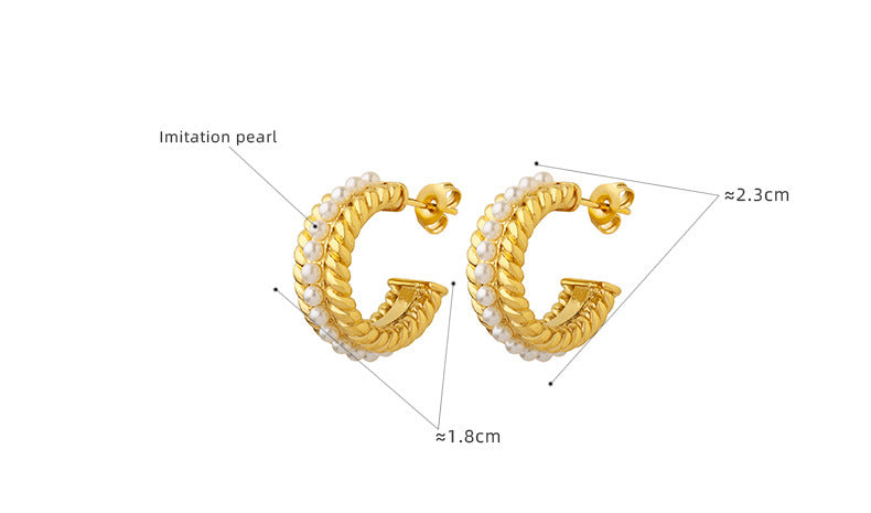 Twist Texture C Shape Pearl Earrings