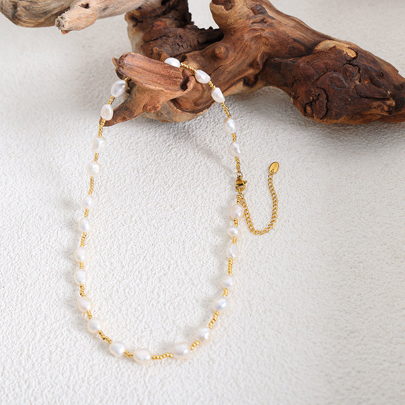 Romantic French Style Pearl And Gold Beaded Necklace