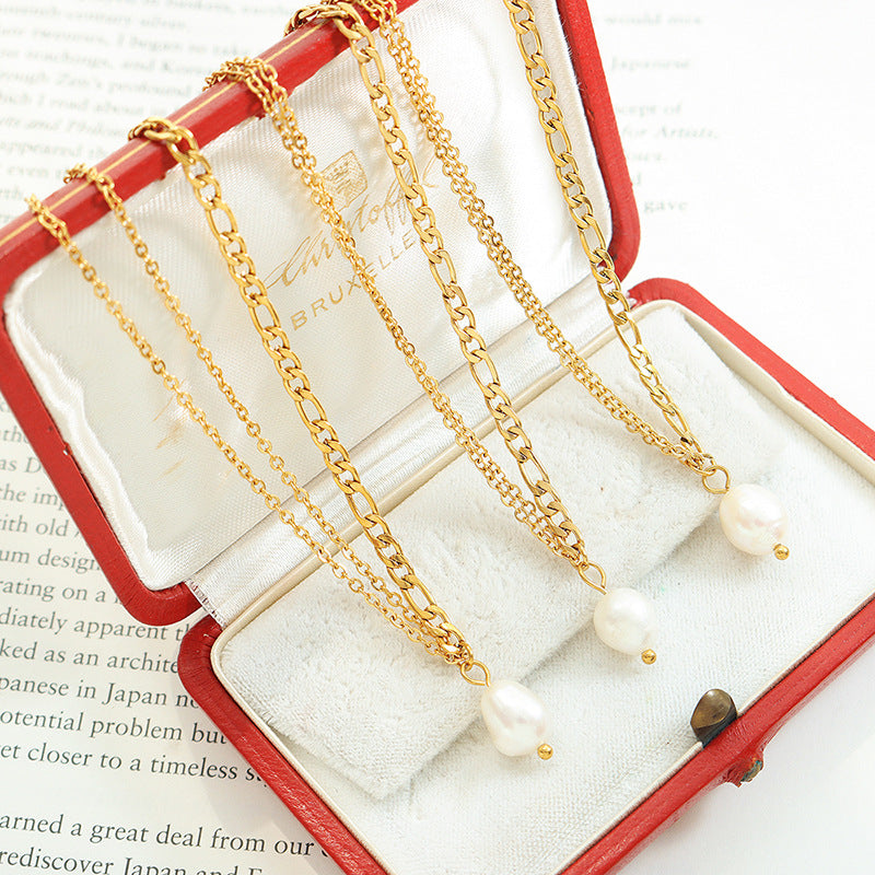 Double Chain Freshwater Pearl Pendant Necklace