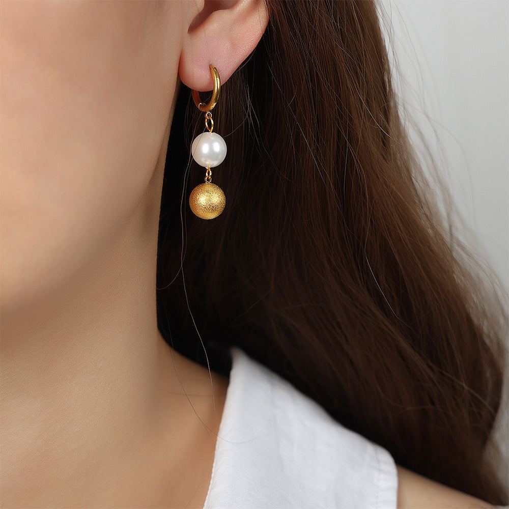 Frosted Gold Bead And Pearl Earrings