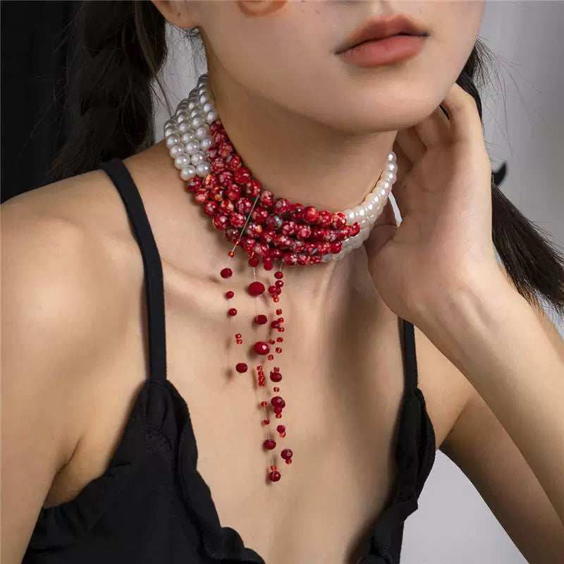 Vampire Bite Dracula Kiss Bloody Pearl Choker Necklace Bracelet Earrings Brooch