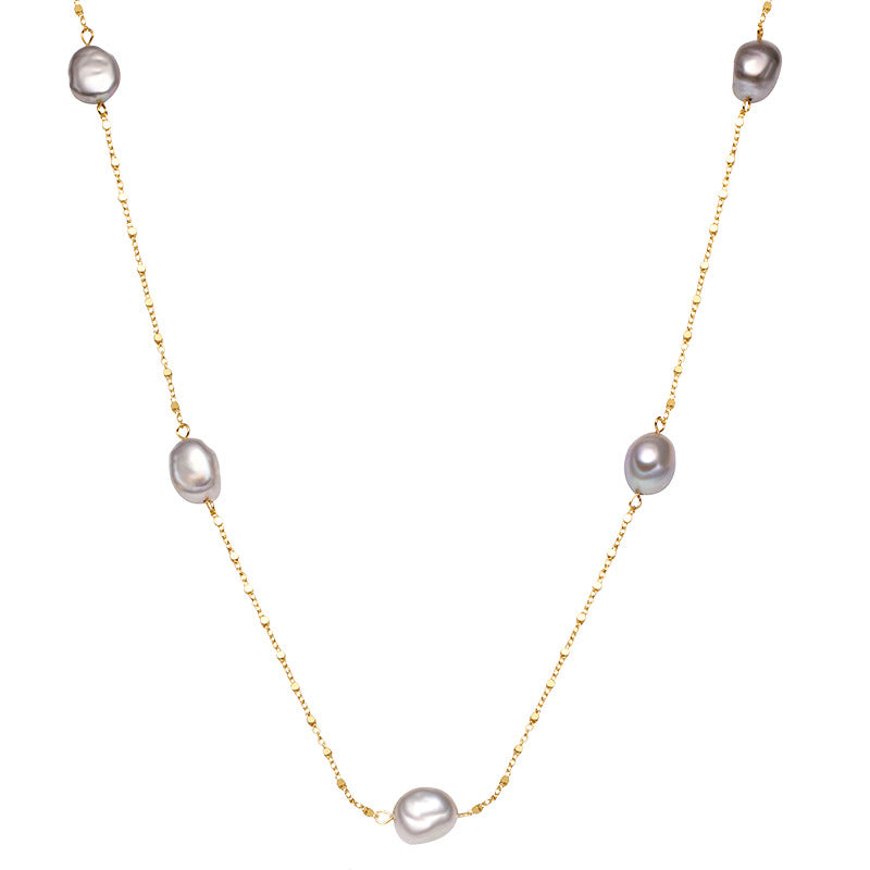 Long Pullable Natural Grey Baroque Pearl Necklace