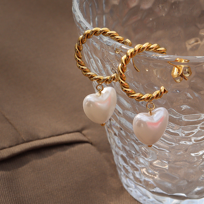 Heart Baroque Pearl Drop Earrings