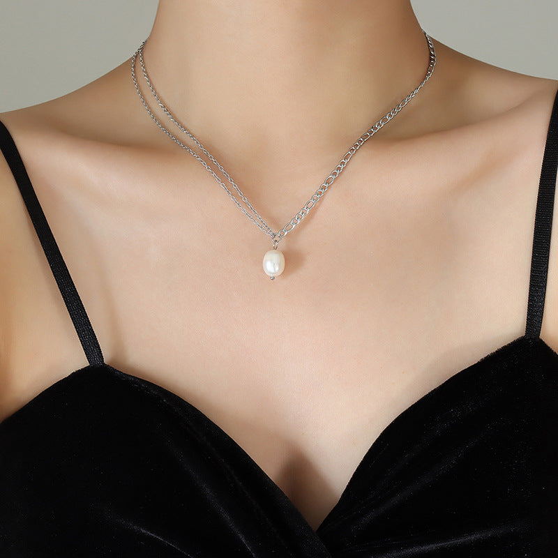 Double Chain Freshwater Pearl Pendant Necklace