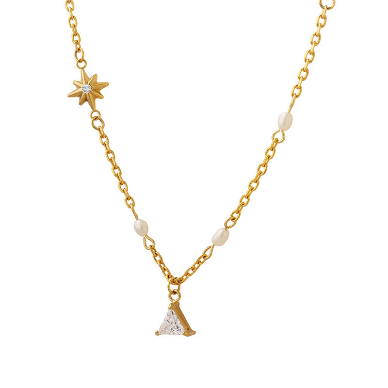 North Star Charm Zircon Triangle Pendant Necklace