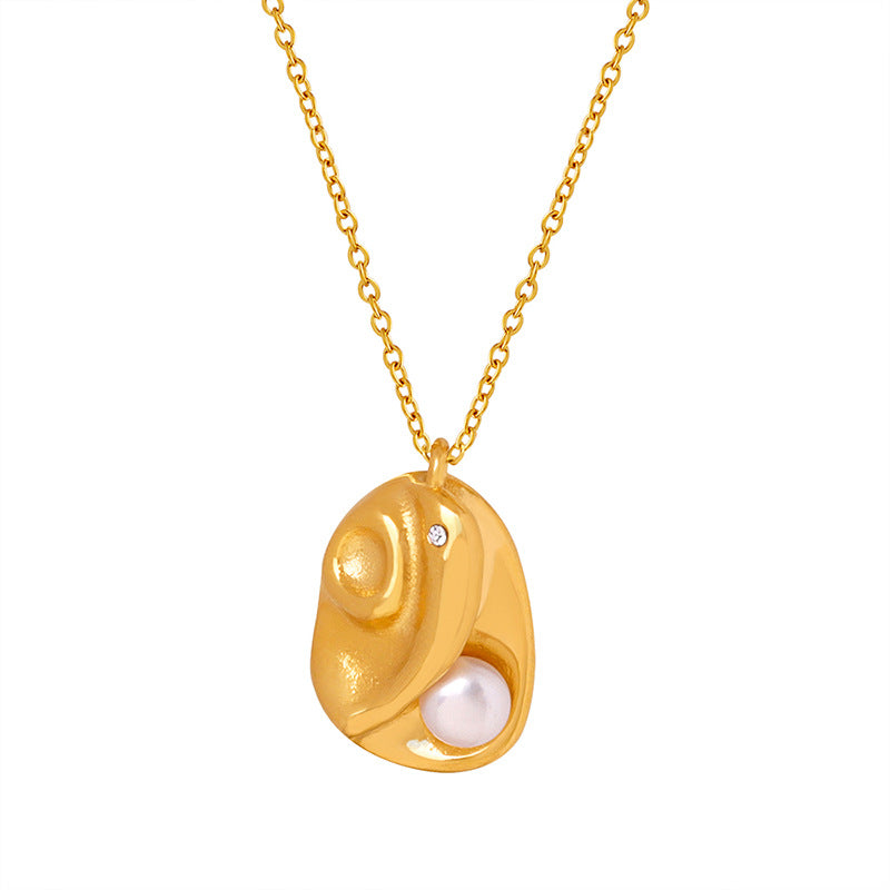 Saturn Inlaid Zircon And Pearl Pendant Necklace