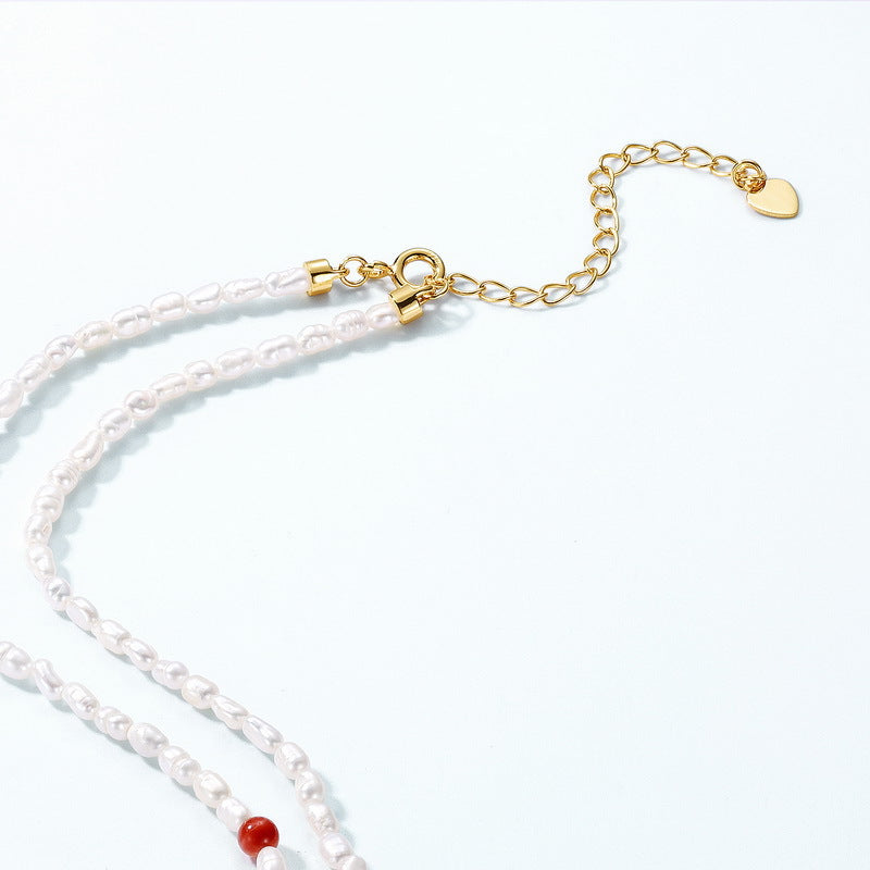 Natural Red Agate and Freshwater Pearl Strand Necklace