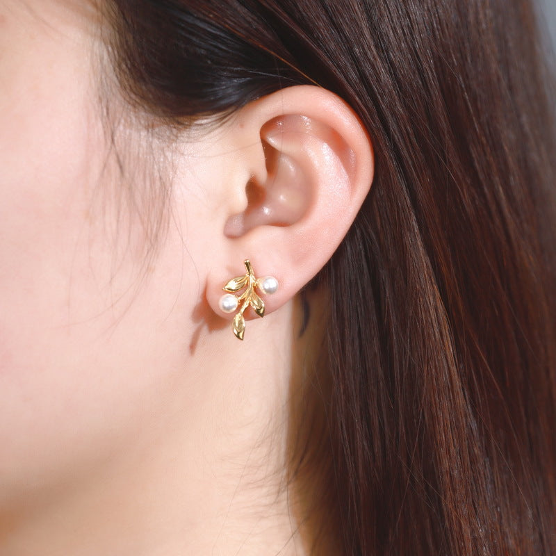 Pearl and Leaf Earrings