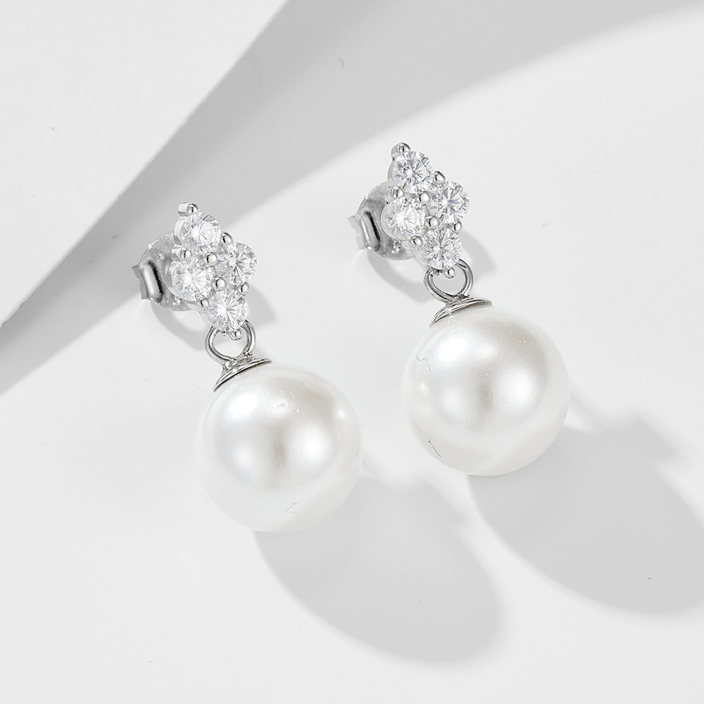 Rhombic Stud 10mm Pearl Dangle Earrings