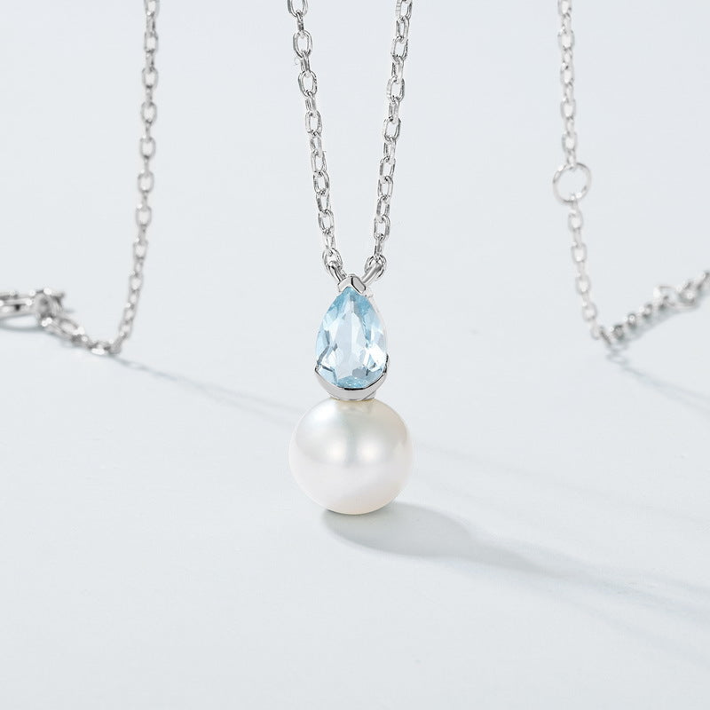 Sky Blue Topaz and Freshwater Pearl Pendant Necklace