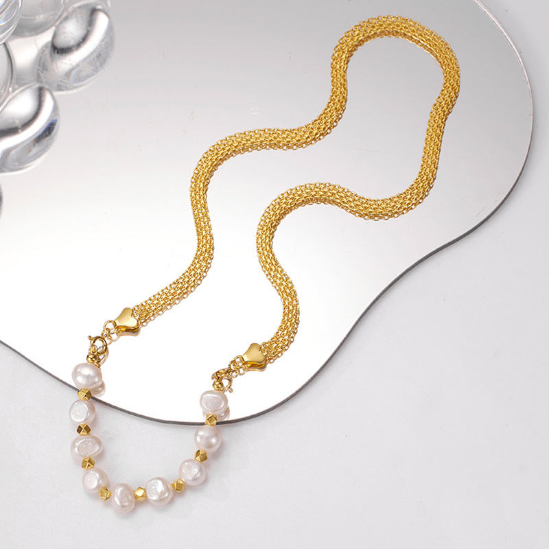 Two Wear Ways Wide Chain Baroque Pearl Necklace