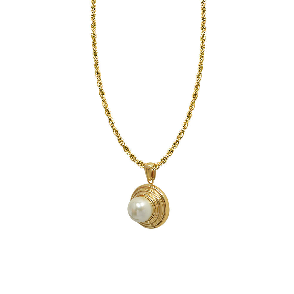 Screw Thread Tapered Pearl Pendant Necklace