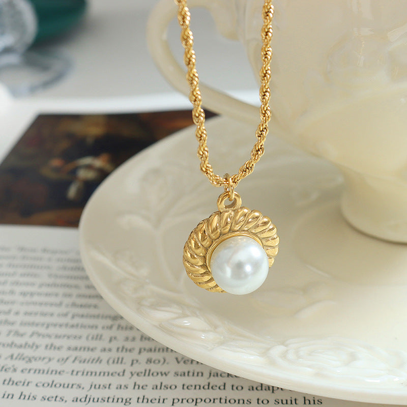 18K Plated Gold Ehancer Pearl Pendant Necklace