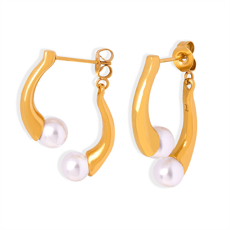 Vintage Curve Asymmetric Pearl Earrings