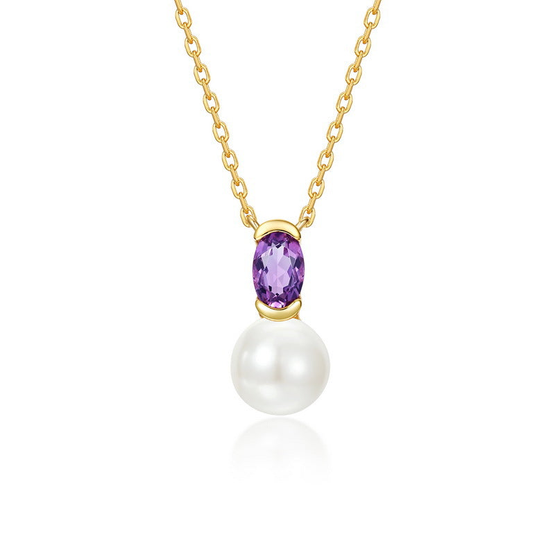 Natural Freshwater Pearl and Purple Crystal Pendant Necklace