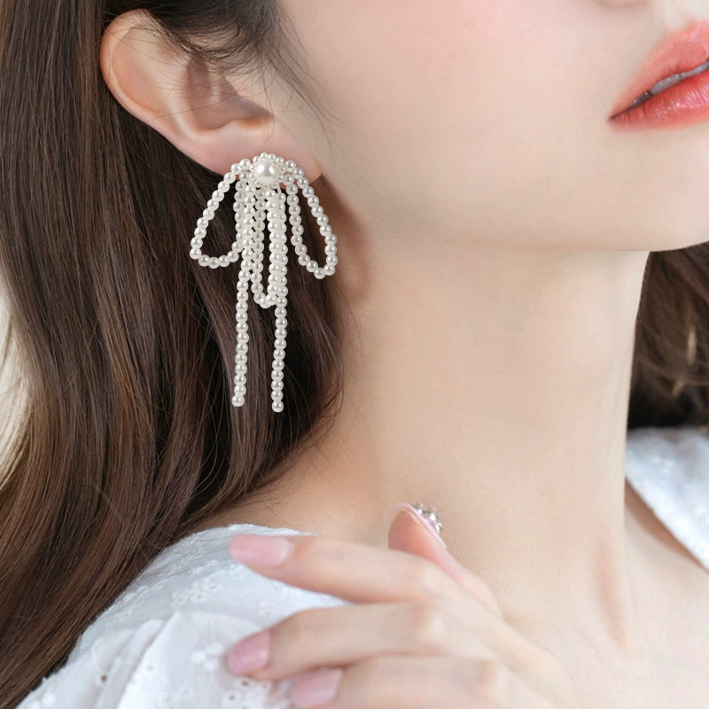 Pearl Tassel Bow Tie Earring