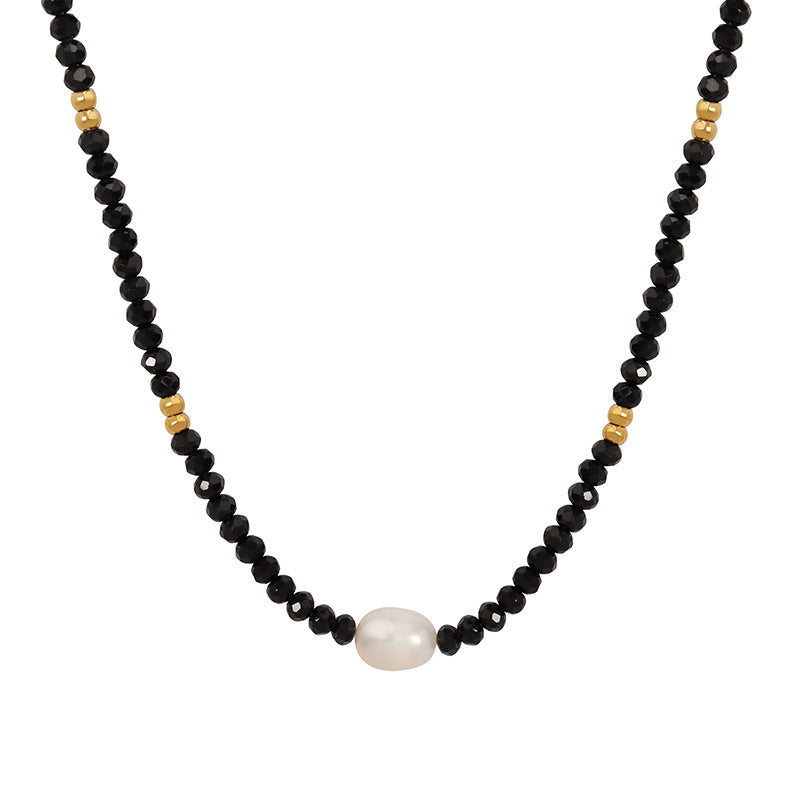 Black Glass Beads Freshwater Pearl Necklace