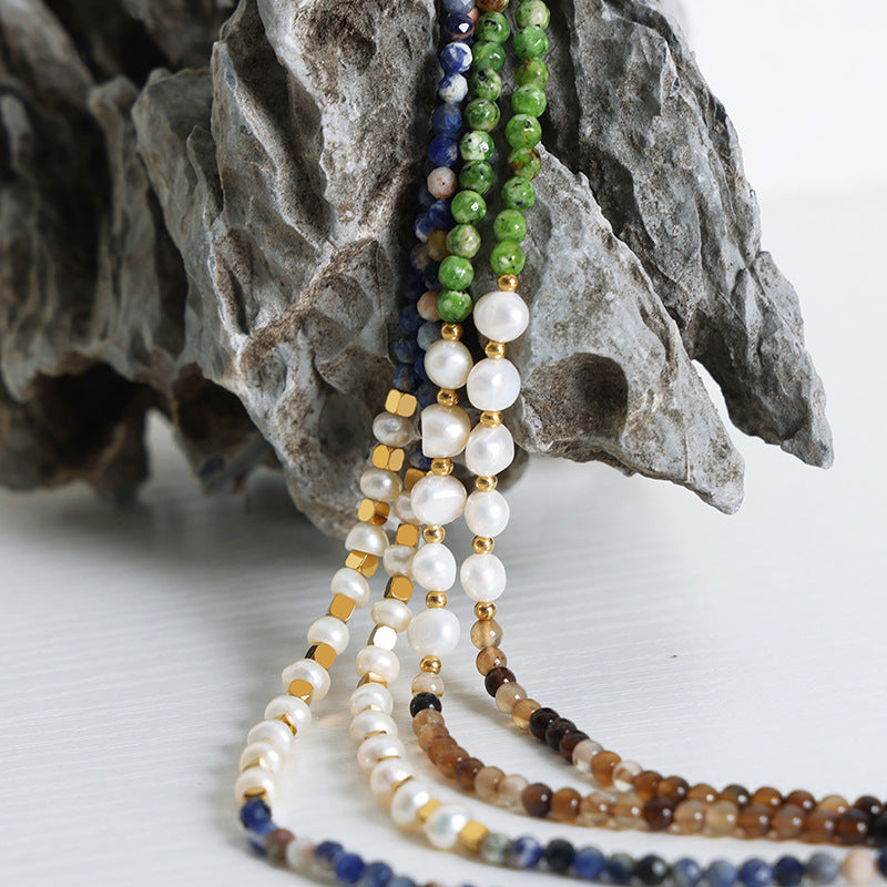 Natural Freshwater Pearl Turquoise Beaded Necklace