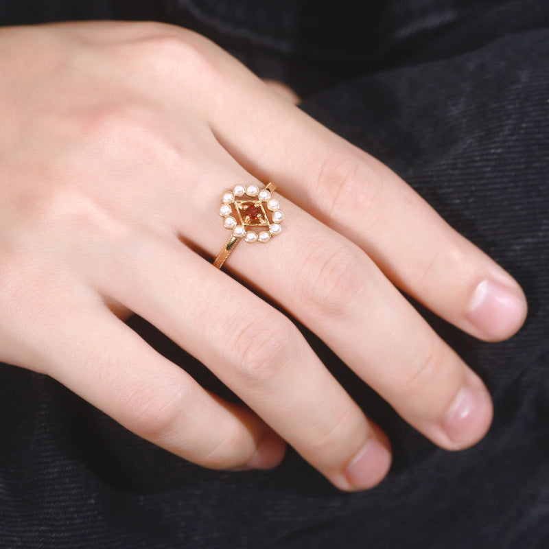 Vintage Red Garnet and Pearl Ring