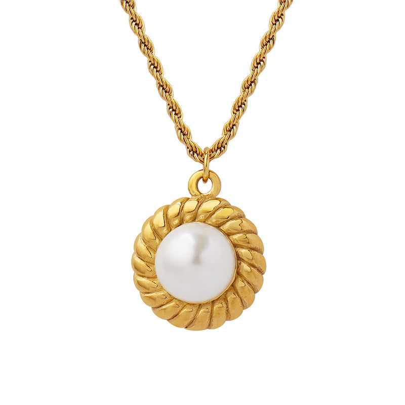 18K Plated Gold Ehancer Pearl Pendant Necklace