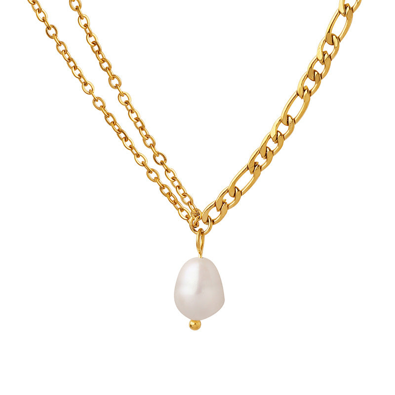 Double Chain Freshwater Pearl Pendant Necklace