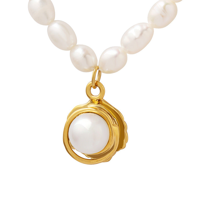 Freshwater Pearl Necklace With Round Enhancer Pearl Pendant