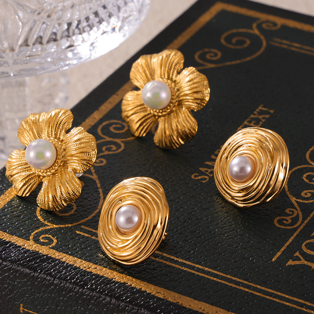 Twined and Flower Pearl Earrings