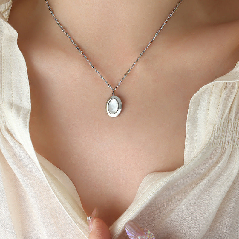 Enhancer Oval Mother of Pearl Pendant Necklace