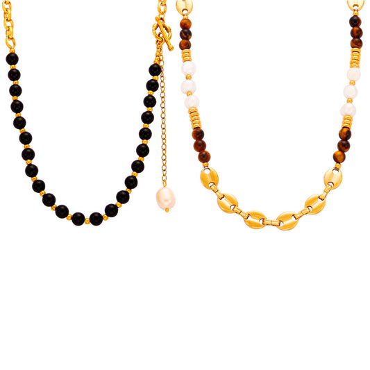 Maillard Necklace Tiger Eye's Stone Agate Pearl Necklace