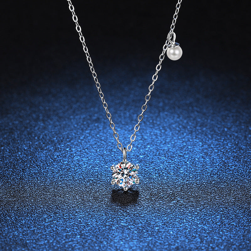 Pearl Charm Moissanite Pendant Necklace