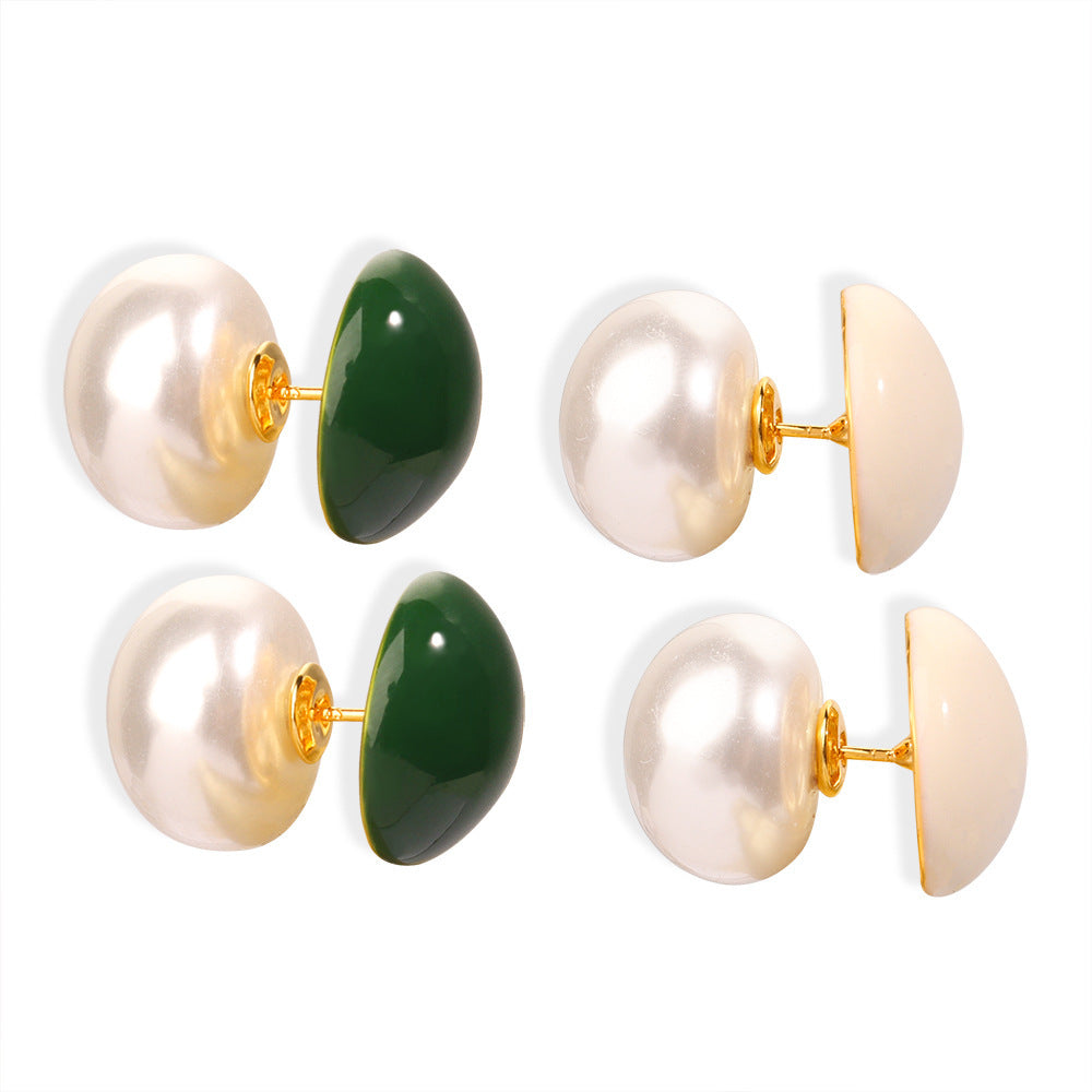 Vintage Two Sides Pearl Back Stud Earrings