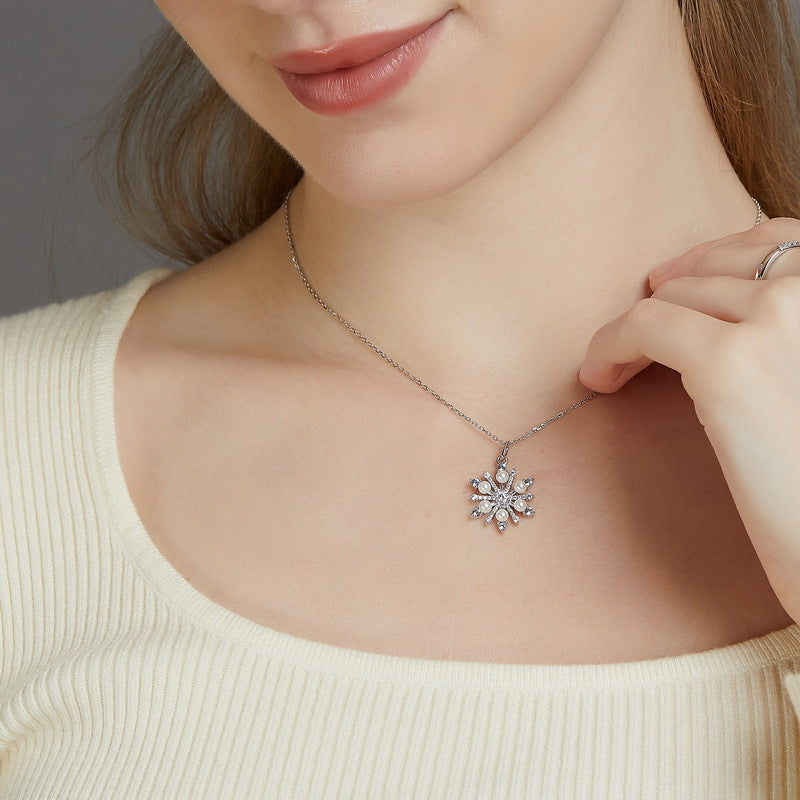 S925 Sterling Silver Snowflake Pearl Pendant