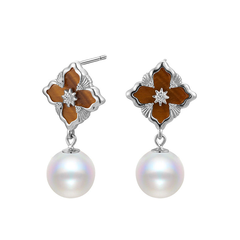 Vintage Clover Swarovski Pearl Drop Earrings