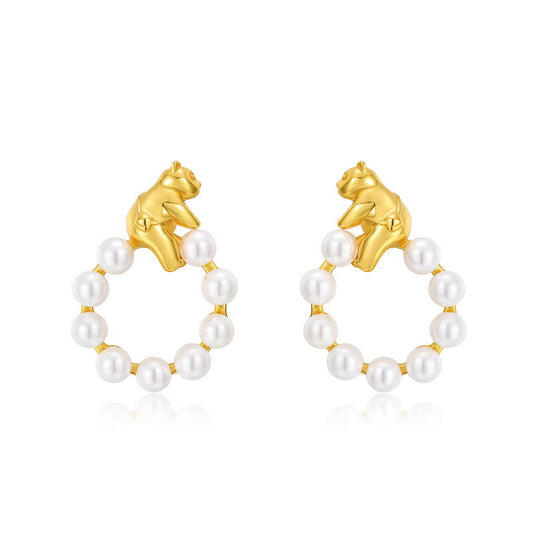 Polar Bear Round Pearl Stud Earrings