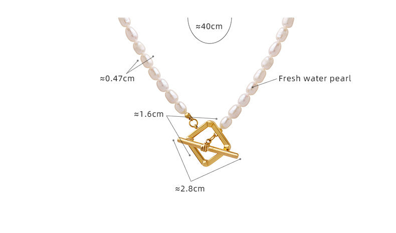 Square OT Clasp Pendant Freshwater Pearl Necklace