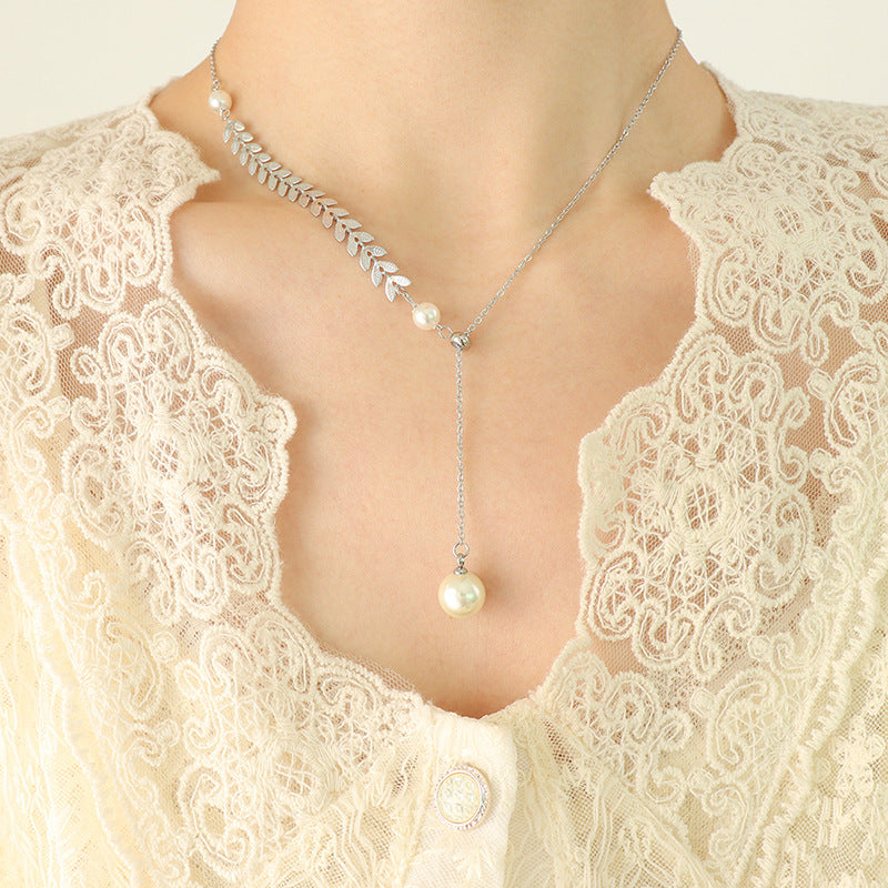Adjustable Pull Chain Ears Of Wheat Pearl Drop  Y Necklace