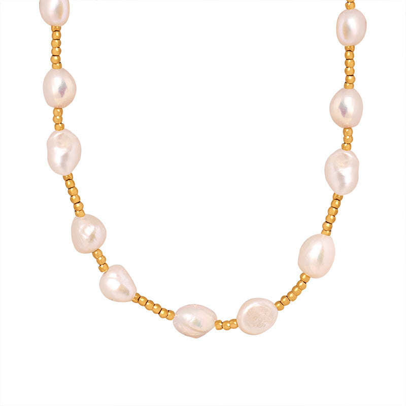 Romantic French Style Pearl And Gold Beaded Necklace