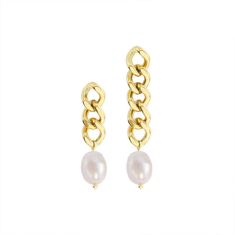 Flat O Chain Freshwater Pearl Drop Earrings